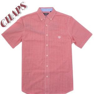 CHAPS Red and White Gingham Button Down Short Sleeve Shirt